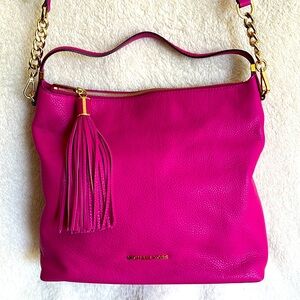 Michael Kors peeled Leather Fuchsia Hobo Style Bag